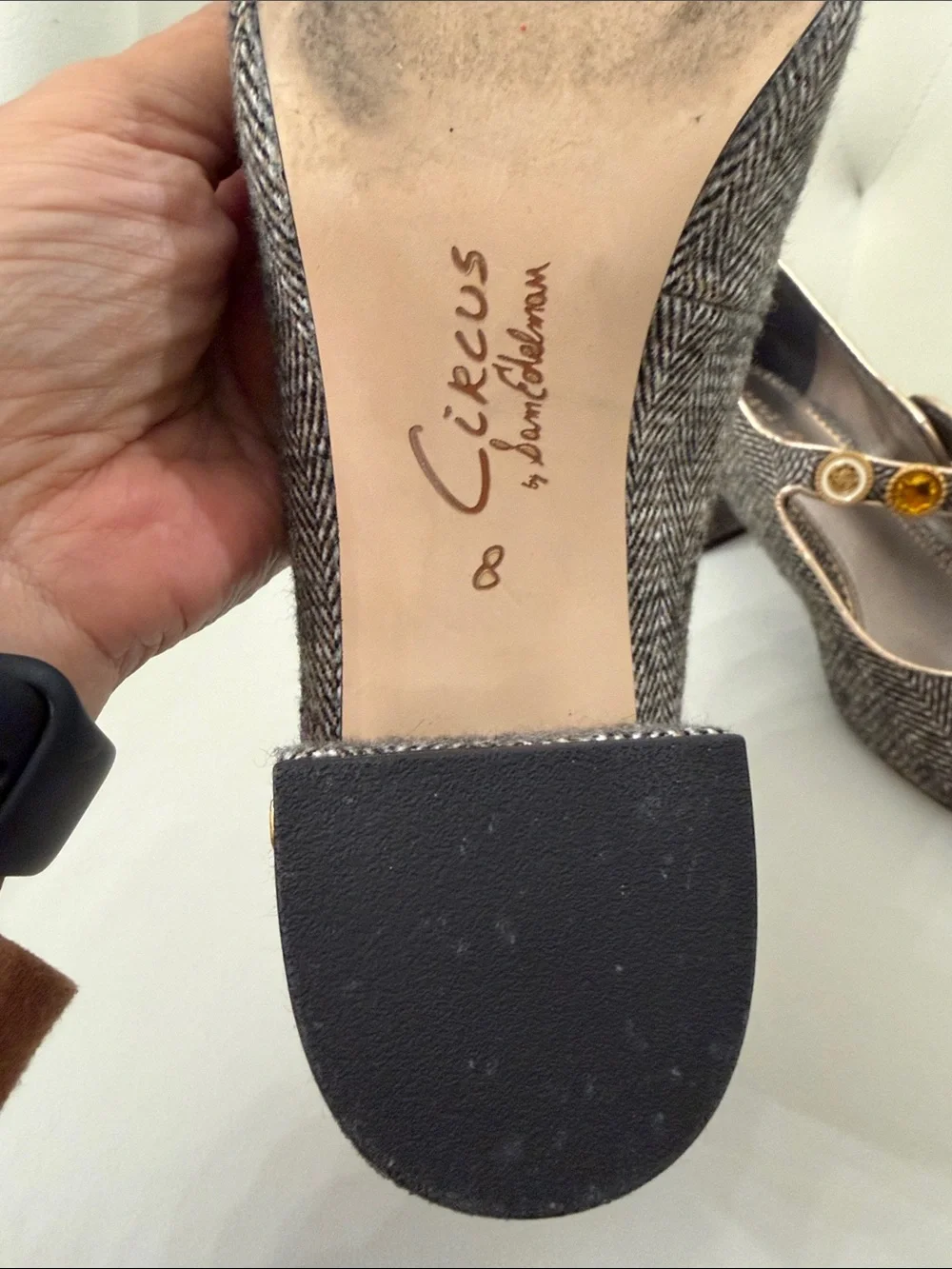 Circus NY Womens Herringbone Mary Jane Flats with Amber and Pearl Accent